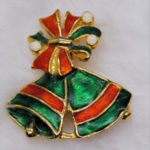 Vintage enamaled Christmas bells brooch.